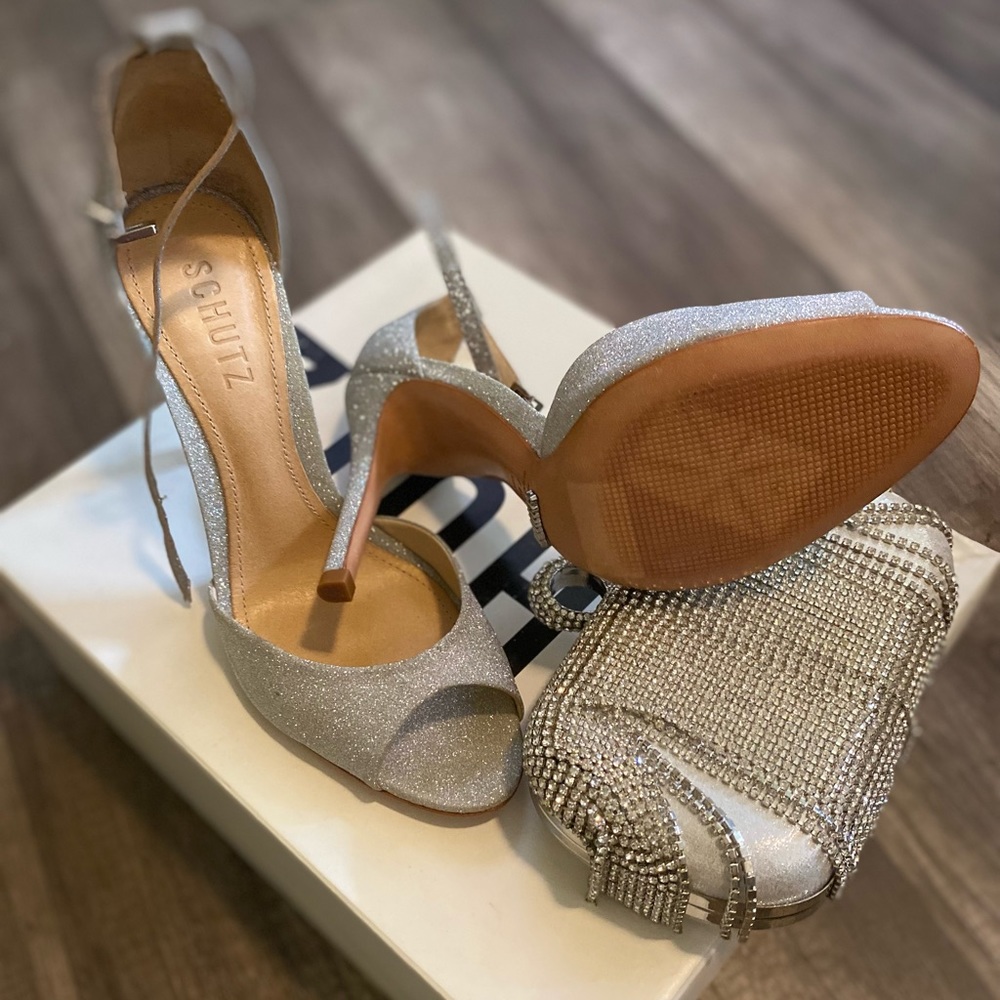 Glam bling bag & shoes sold together. Silver glitter